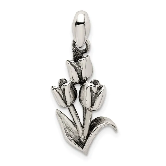 TreasureFineJewelers Necklaces Sterling Silver Antiqued Tulip Pendant
