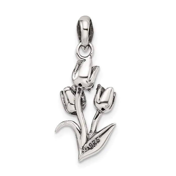 TreasureFineJewelers Necklaces Sterling Silver Antiqued Tulip Pendant