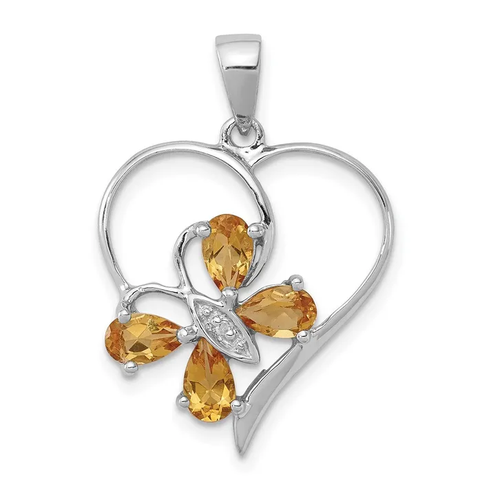 TreasureFineJewelers Necklaces Sterling Silver Rhodium Citrine Diamond Butterfly Heart Pendant TreasureFineJewelers Necklaces Sterling Silver Rhodium Citrine Diamond Butterfly Heart Pendant