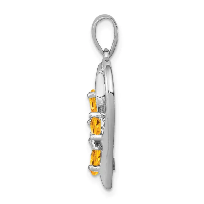 TreasureFineJewelers Necklaces Sterling Silver Rhodium Citrine Diamond Butterfly Heart Pendant