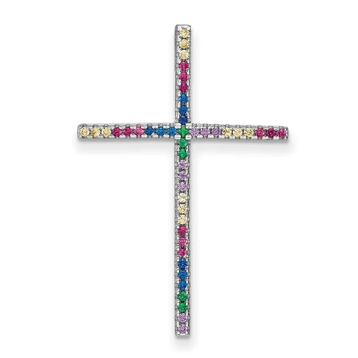 TreasureFineJewelers Necklaces Sterling Silver Rhodiumplated Colorful CZ Cross Chain Slide TreasureFineJewelers Necklaces Sterling Silver Rhodiumplated Colorful CZ Cross Chain Slide