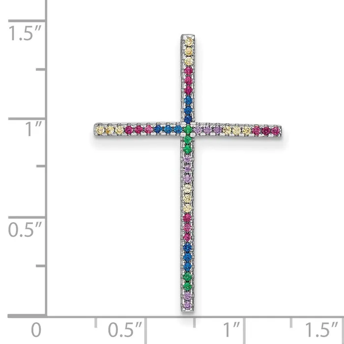 TreasureFineJewelers Necklaces Sterling Silver Rhodiumplated Colorful CZ Cross Chain Slide