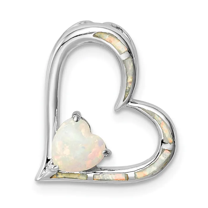 TreasureFineJewelers Necklaces Sterling Silver Rhodiumplated Created Opal Heart Chain Slide TreasureFineJewelers Necklaces Sterling Silver Rhodiumplated Created Opal Heart Chain Slide