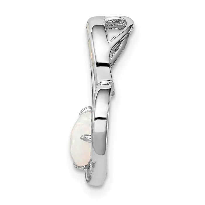 TreasureFineJewelers Necklaces Sterling Silver Rhodiumplated Created Opal Heart Chain Slide