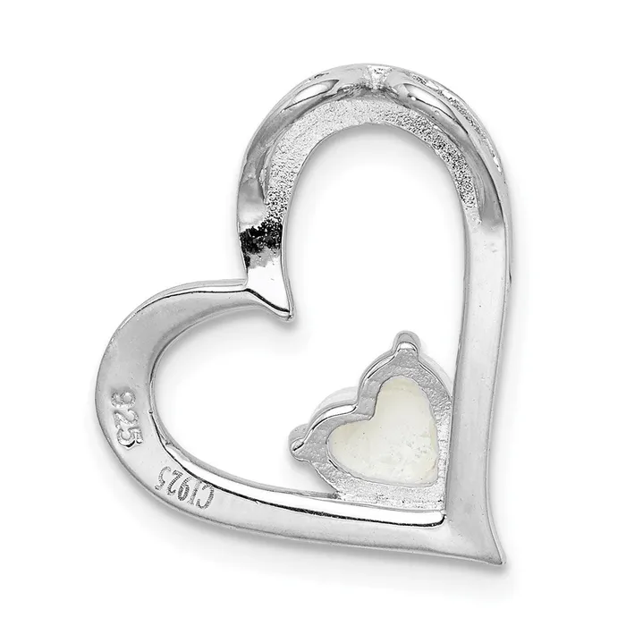 TreasureFineJewelers Necklaces Sterling Silver Rhodiumplated Created Opal Heart Chain Slide