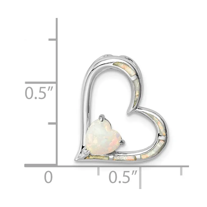 TreasureFineJewelers Necklaces Sterling Silver Rhodiumplated Created Opal Heart Chain Slide