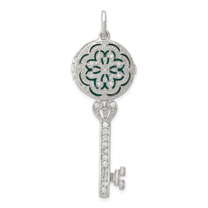TreasureFineJewelers Necklaces Sterling Silver Rhodiumplated CZ Filigree Enameled Top Key Locket Pendant TreasureFineJewelers Necklaces Sterling Silver Rhodiumplated CZ Filigree Enameled Top Key Locket Pendant