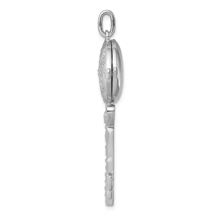 TreasureFineJewelers Necklaces Sterling Silver Rhodiumplated CZ Filigree Enameled Top Key Locket Pendant