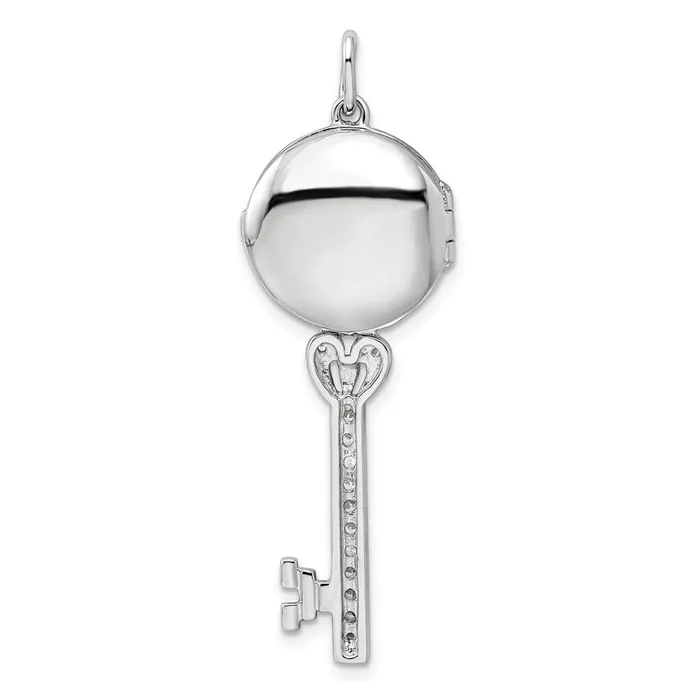 TreasureFineJewelers Necklaces Sterling Silver Rhodiumplated CZ Filigree Enameled Top Key Locket Pendant