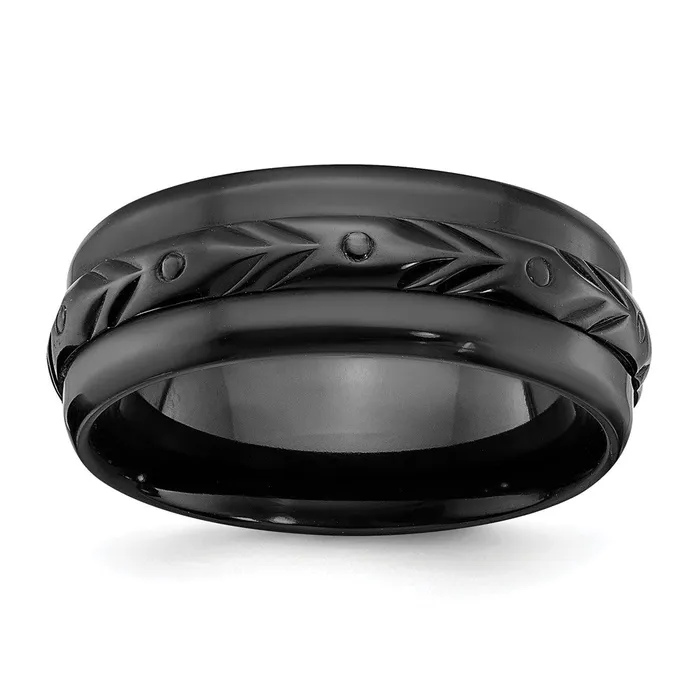 TreasureFineJewelers Rings Black Zirconium Polished 8mm Band