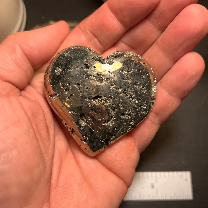 Twin Rocks and Crystals Necklaces Polished Pyrite Heart Size 2