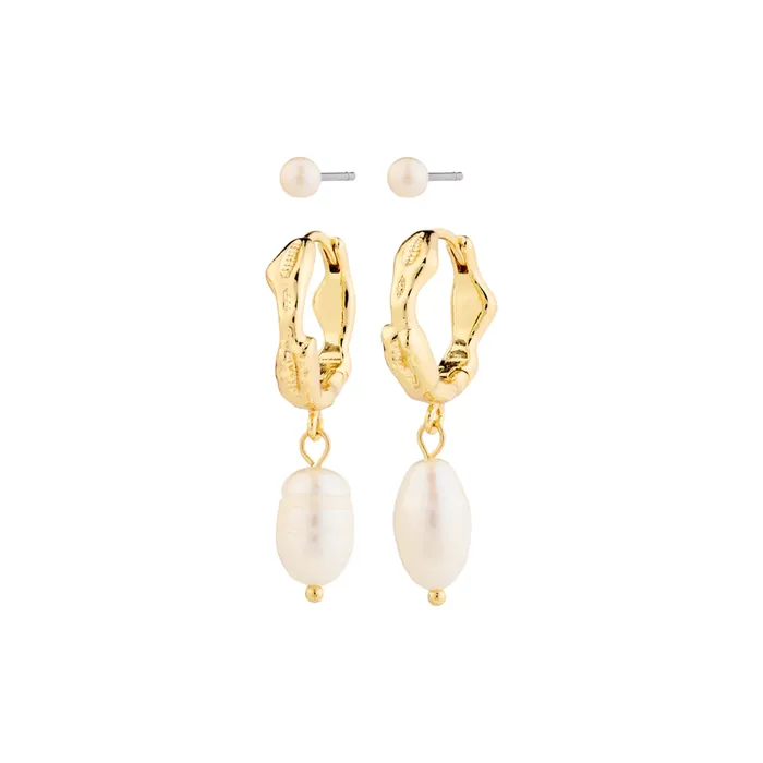 Earrings Jonne Gold Plated Pearl Hoops Stud Earrings Set Pilgrim