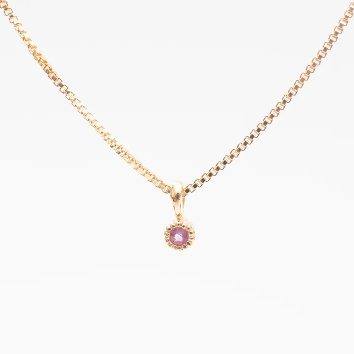 Gold Vermeil Tiny Milgrain Edge Pink Sapphire Necklace Tashi Necklaces