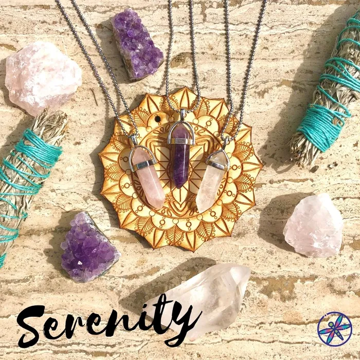 Necklaces CSJA Calm Serenity Crystal Necklace set Amethyst Rose Quartz Clear Quartz