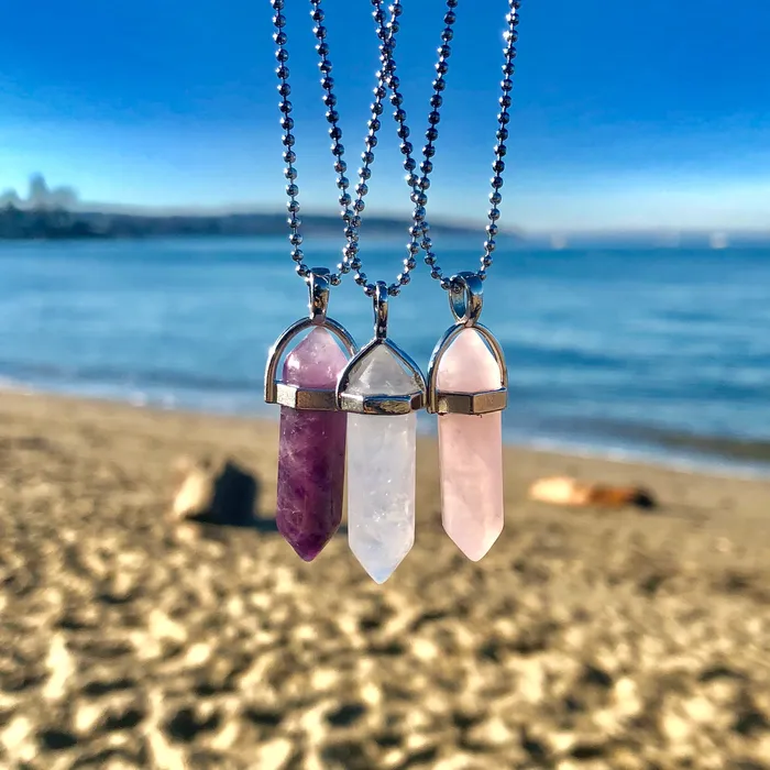 Necklaces CSJA Calm Serenity Crystal Necklace set Amethyst Rose Quartz Clear Quartz