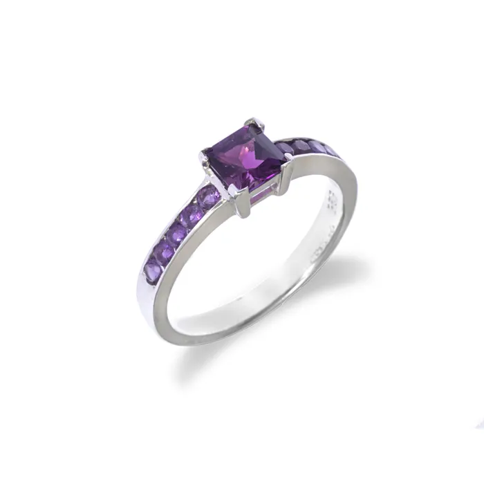 Square Amethyst Ring in Channel Setting Four Peaks Mining Co Rings