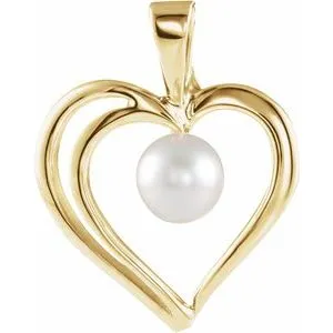 14K Yellow Akoya Cultured Pearl Heart Pendant 60751209334PSTWBC WB Choice Jewelry Necklaces 14K Yellow Akoya Cultured Pearl Heart Pendant 60751209334PSTWBC WB Choice Jewelry Necklaces