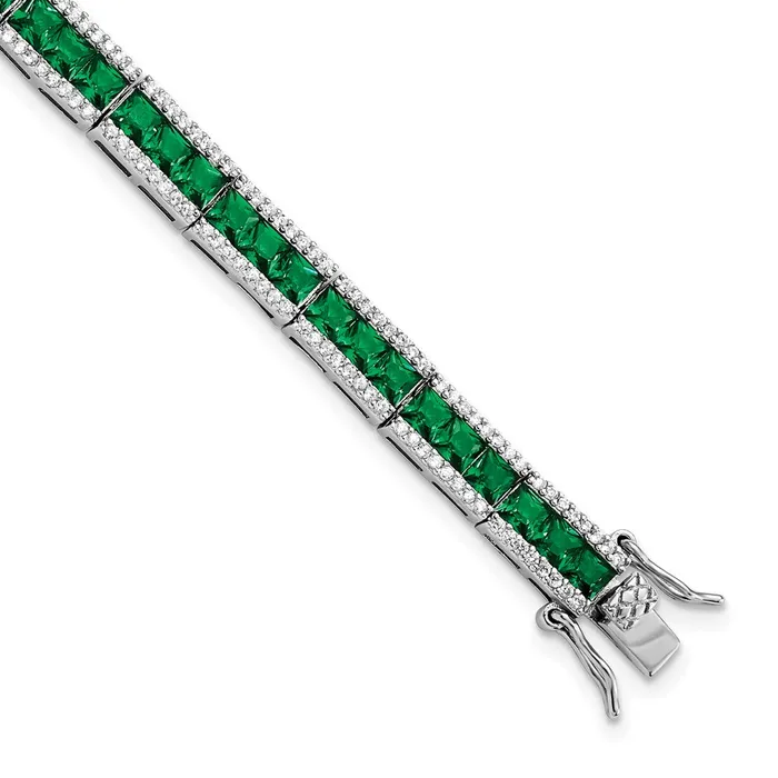 Cheryl M SS Rhod Princesscut Green Nano Crystal And CZ Bar BraceletWBCQCM1535725 WB Choice Jewelry Bracelets