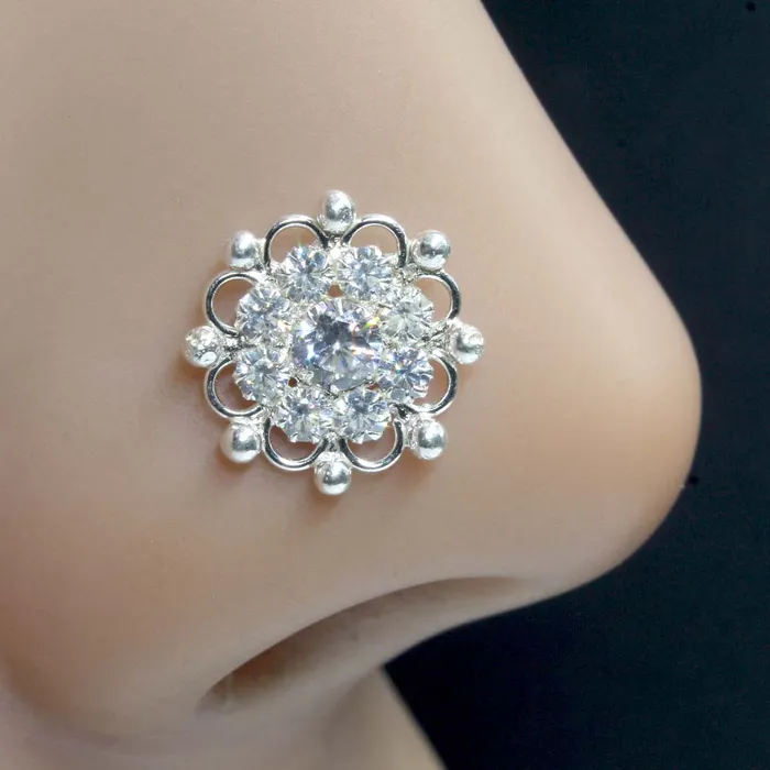 Earrings Karizma Jewels Medusa Real Sterling Silver CZ Women Nose Stud Push Pin