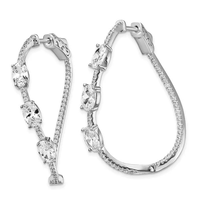 Earrings WB Choice Jewelry Sterling Silver Polished Curvy Oval CZ In and Out Oval Hoop EarringsWBCQE13025 Earrings WB Choice Jewelry Sterling Silver Polished Curvy Oval CZ In and Out Oval Hoop EarringsWBCQE13025