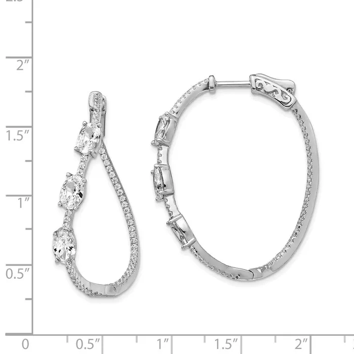 Earrings WB Choice Jewelry Sterling Silver Polished Curvy Oval CZ In and Out Oval Hoop EarringsWBCQE13025 Earrings WB Choice Jewelry Sterling Silver Polished Curvy Oval CZ In and Out Oval Hoop EarringsWBCQE13025