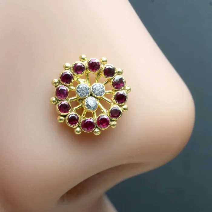 Karizma Jewels Rings Wheel Style Gold Plated Women Nose Stud CZ Twisted nose ring 24g