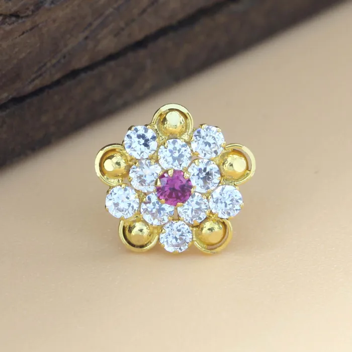 Karizma Jewels Trendy 18K Real Gold Pink White CZ Nose stud nose ring Push Pin Rings