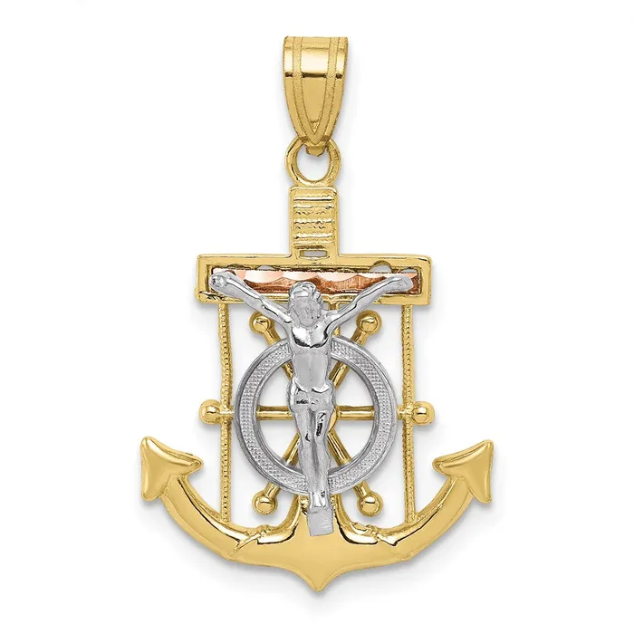 Necklaces 10k Tricolor Diamondcut wTextured Mariners Cross PendantWBC10C3930 WB Choice Jewelry