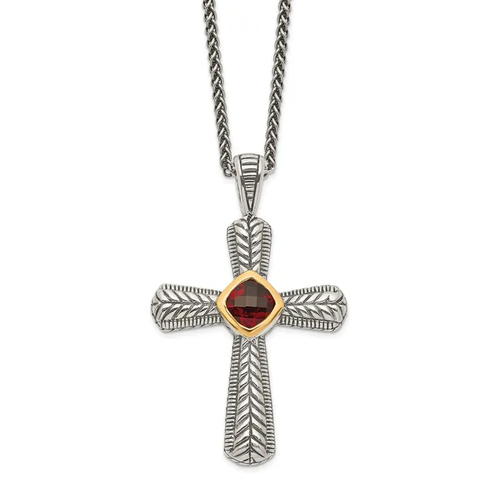 Necklaces Sterling Silver w14k Garnet Cross NecklaceWBCQTC247 WB Choice Jewelry Necklaces Sterling Silver w14k Garnet Cross NecklaceWBCQTC247 WB Choice Jewelry