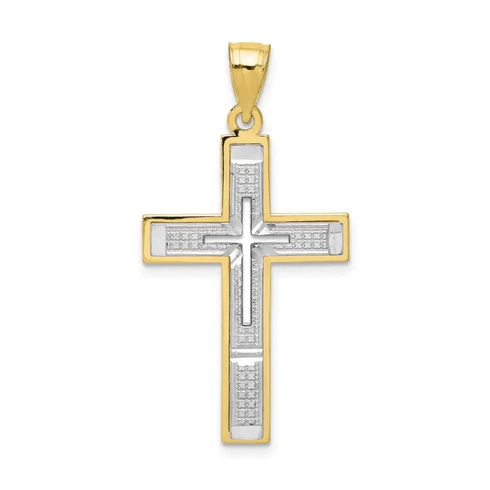 Necklaces WB Choice Jewelry 10K w Rhodium DiamondCut Cross PendantWBC10C1098 Necklaces WB Choice Jewelry 10K w Rhodium DiamondCut Cross PendantWBC10C1098