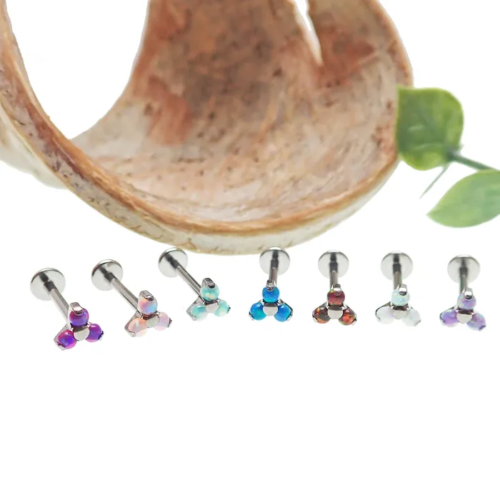 Opal Trio Cluster Flat Back Labret 18g 16g 14g Body Clickers Charm Necklaces