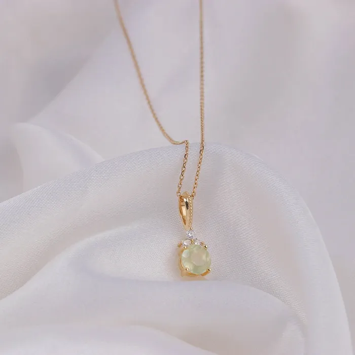 PENFINE Necklaces Dainty natural grape stone pendant necklace Minimalist Green stone solid 9k14k18k yellow gold moissanite pendant vintage necklace for girl PENFINE Necklaces Dainty natural grape stone pendant necklace Minimalist Green stone solid 9k14k18k yellow gold moissanite pendant vintage necklace for girl