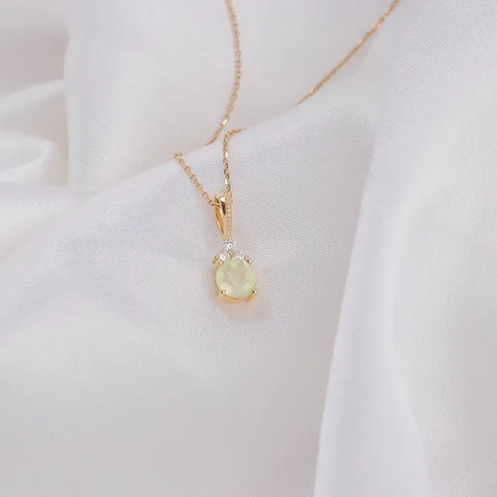 PENFINE Necklaces Dainty natural grape stone pendant necklace Minimalist Green stone solid 9k14k18k yellow gold moissanite pendant vintage necklace for girl PENFINE Necklaces Dainty natural grape stone pendant necklace Minimalist Green stone solid 9k14k18k yellow gold moissanite pendant vintage necklace for girl