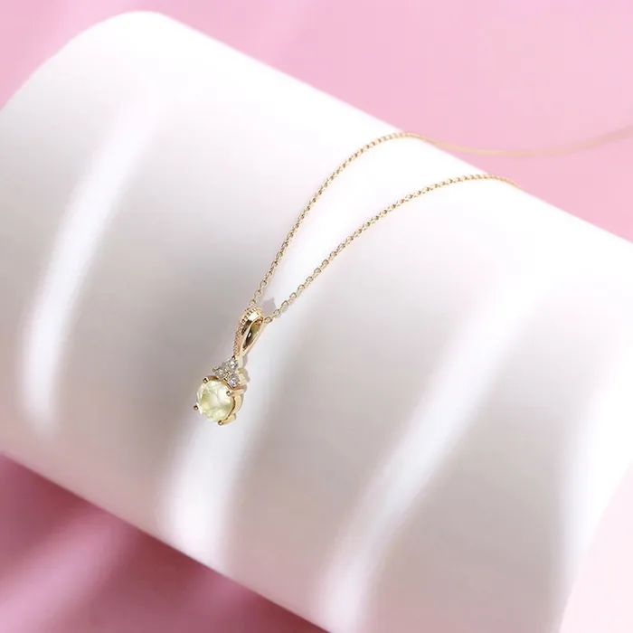 PENFINE Necklaces Dainty natural grape stone pendant necklace Minimalist Green stone solid 9k14k18k yellow gold moissanite pendant vintage necklace for girl PENFINE Necklaces Dainty natural grape stone pendant necklace Minimalist Green stone solid 9k14k18k yellow gold moissanite pendant vintage necklace for girl