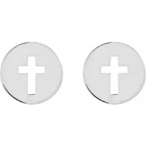 Platinum 8 mm Pierced Cross Disc Earrings R17016603PSTWBC WB Choice Jewelry Earrings