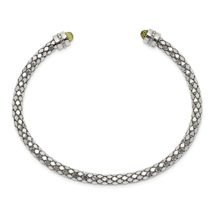 Sterling Silver Peridot Textured Cuff BraceletWBCQG4806 WB Choice Jewelry Bracelets