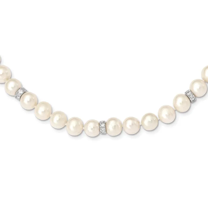 Sterling Silver Rhodplat 910mm White off round FWC Pearl CZ NecklaceWBCQH554718 WB Choice Jewelry Necklaces Sterling Silver Rhodplat 910mm White off round FWC Pearl CZ NecklaceWBCQH554718 WB Choice Jewelry Necklaces