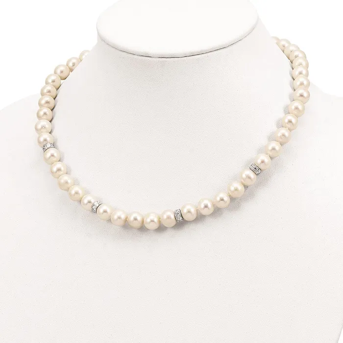 Sterling Silver Rhodplat 910mm White off round FWC Pearl CZ NecklaceWBCQH554718 WB Choice Jewelry Necklaces Sterling Silver Rhodplat 910mm White off round FWC Pearl CZ NecklaceWBCQH554718 WB Choice Jewelry Necklaces