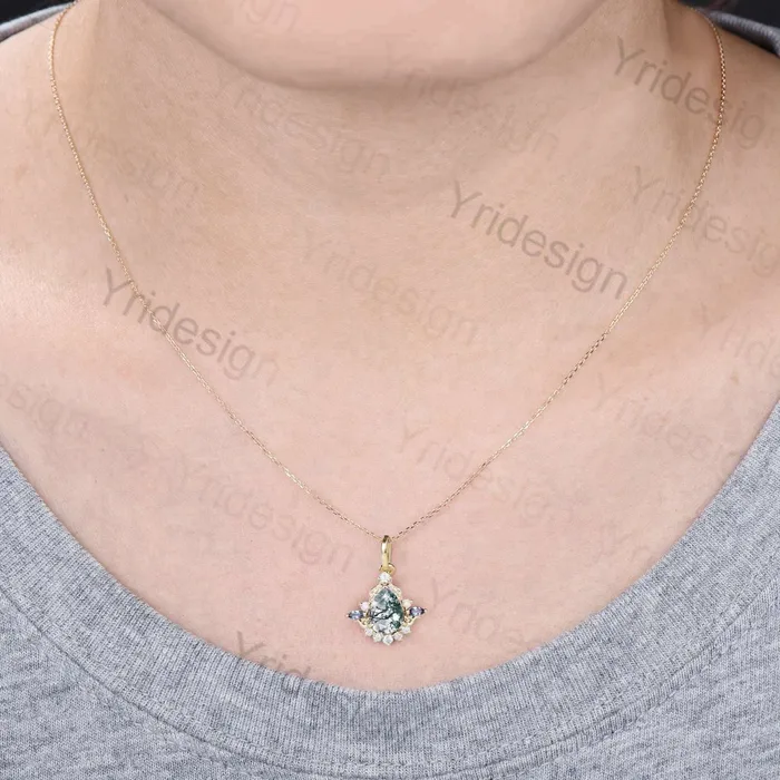 Unique Pear Shaped Moss Agate Pendant Necklace Vintage Alternative Alexandrite Opal Necklace For Women Nature Inspired Leaves Pendant PENFINE Necklaces Unique Pear Shaped Moss Agate Pendant Necklace Vintage Alternative Alexandrite Opal Necklace For Women Nature Inspired Leaves Pendant PENFINE Necklaces