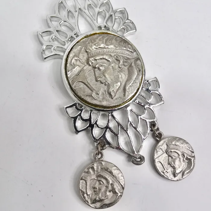 Vintage by Misty Silver Plated Roman Coin Medallion Pendant Necklace Necklaces