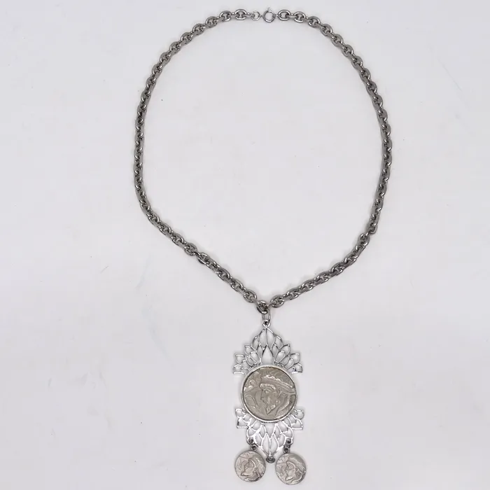 Vintage by Misty Silver Plated Roman Coin Medallion Pendant Necklace Necklaces