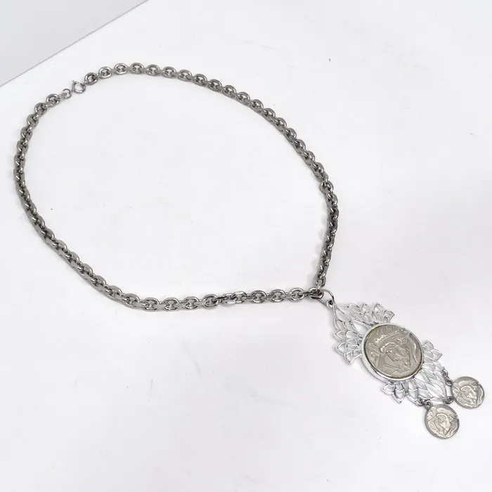 Vintage by Misty Silver Plated Roman Coin Medallion Pendant Necklace Necklaces