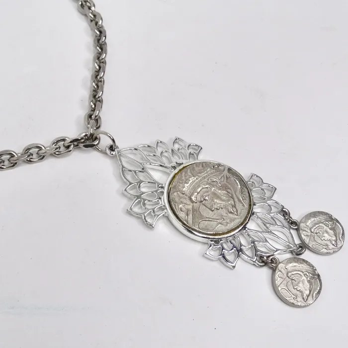 Vintage by Misty Silver Plated Roman Coin Medallion Pendant Necklace Necklaces