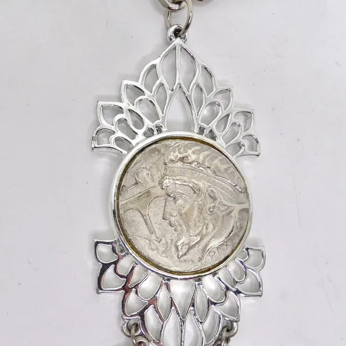 Vintage by Misty Silver Plated Roman Coin Medallion Pendant Necklace Necklaces