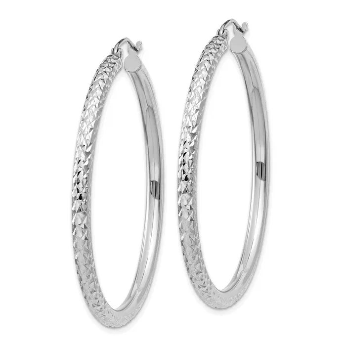 WB Choice Jewelry Earrings 10k White Gold Diamondcut 3mm Round Hoop EarringsWBC10TC258