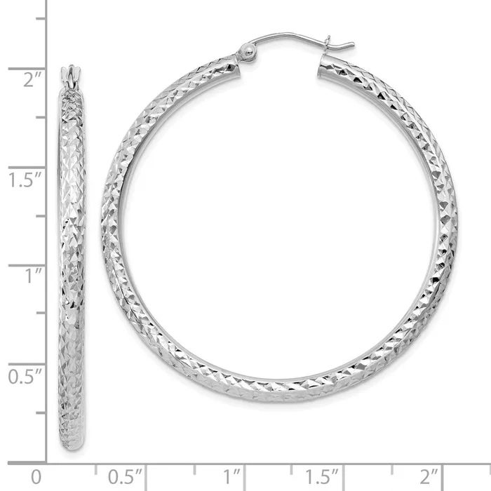 WB Choice Jewelry Earrings 10k White Gold Diamondcut 3mm Round Hoop EarringsWBC10TC258