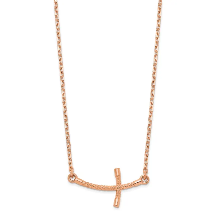 WB Choice Jewelry Necklaces 14k Rose Gold Small Sideways Curved Twist Cross NecklaceWBCSF208819 WB Choice Jewelry Necklaces 14k Rose Gold Small Sideways Curved Twist Cross NecklaceWBCSF208819