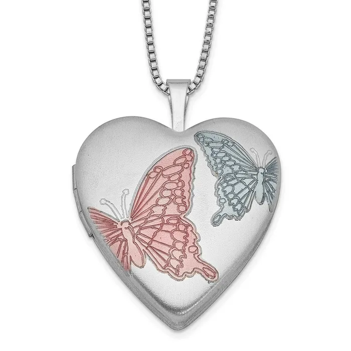 WB Choice Jewelry Necklaces Sterling Silver RHplated 20mm Enamel Butterflies Heart Locket NecklaceWBCQLS23018 WB Choice Jewelry Necklaces Sterling Silver RHplated 20mm Enamel Butterflies Heart Locket NecklaceWBCQLS23018