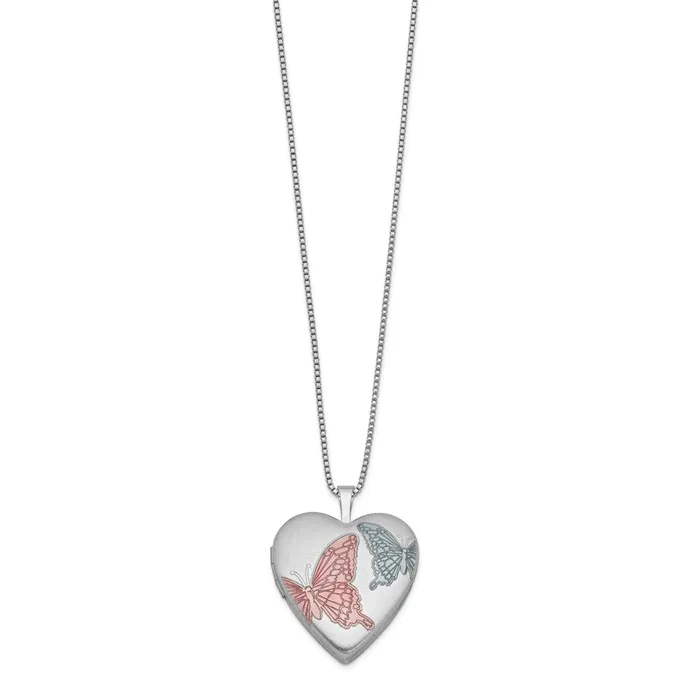 WB Choice Jewelry Necklaces Sterling Silver RHplated 20mm Enamel Butterflies Heart Locket NecklaceWBCQLS23018 WB Choice Jewelry Necklaces Sterling Silver RHplated 20mm Enamel Butterflies Heart Locket NecklaceWBCQLS23018