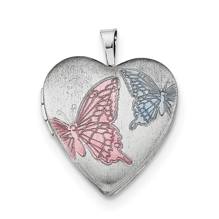 WB Choice Jewelry Necklaces Sterling Silver RHplated 20mm Enamel Butterflies Heart Locket NecklaceWBCQLS23018 WB Choice Jewelry Necklaces Sterling Silver RHplated 20mm Enamel Butterflies Heart Locket NecklaceWBCQLS23018